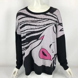 Sportsgirl Jumper Black Size XS/S 8 10 White Face Lips Fine Knit 80s Pop Art - Picture 1 of 14