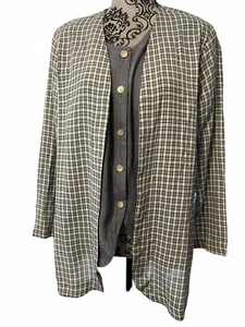 Jaclyn Smith Women's Size 12 Plaid Lightweight Top Vest Combo Blue/White New Vtg - Picture 1 of 11