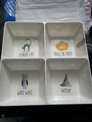 Rae Dunn 三聚氰胺万圣节托盘 Divided 4 Section Dish Artisan Magenta 罕见 — 第 1/4 张图片