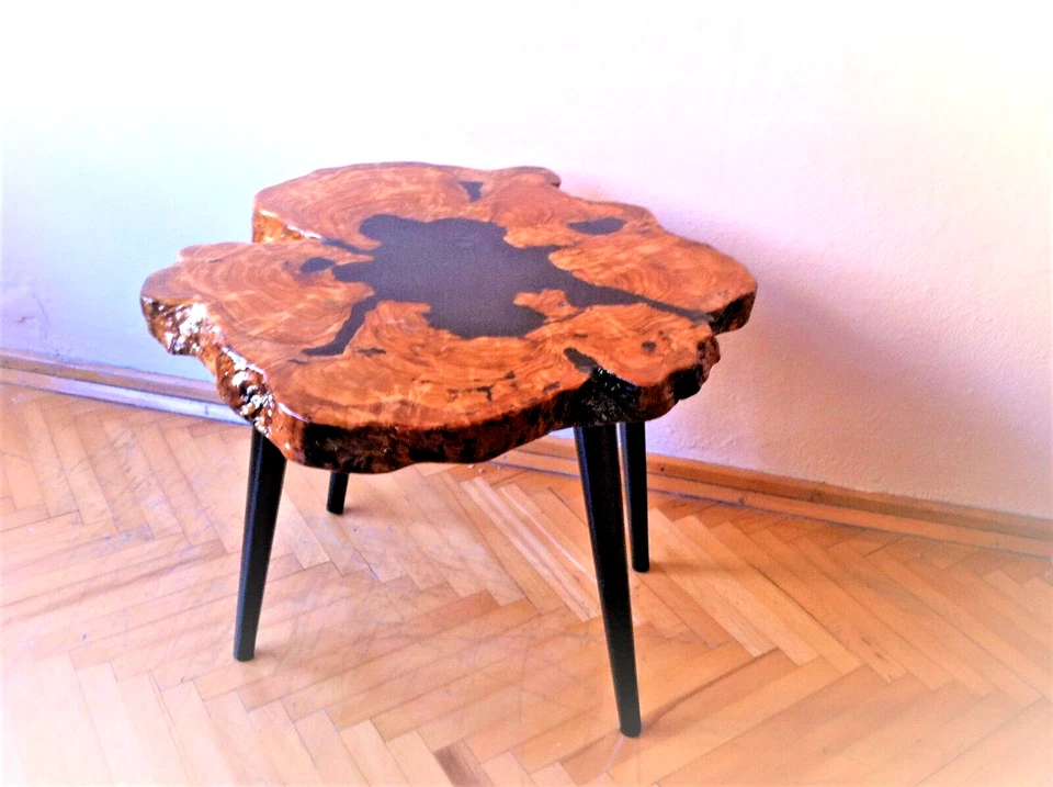 Rustic Live Edge Exotic Olive Wood Coffee Table,Handmade Epoxy Resin & Wood Legs - Image 1 of 4