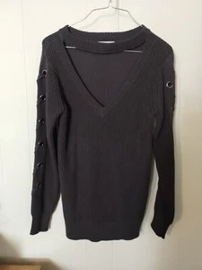 SKIES ARE BLUE Anthropologie Dark Grey Gray Sweater XS XSmall NEW Lace Up Sleeve - Picture 1 of 6