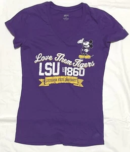 SOFFE Purple Louisiana LSU Mickey Mouse Women's SS Pullover Shirt Sz Med V Neck - Picture 1 of 4