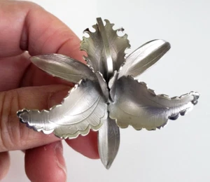Vintage Giovanni 3D Orchid Flower Silver Tone Pin 2.25" - Picture 1 of 4
