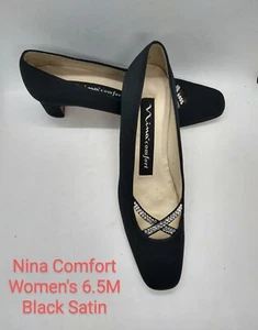 NINA COMFORT 6.5M Black satin low heel formal party pumps, excellent condition - Bild 1 von 12