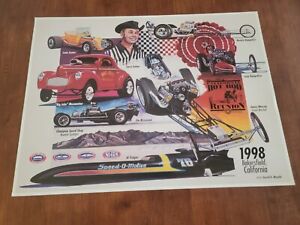 1998 NHRA Hot Rod Reunion Poster 18x24 Drag Racing John Mazmanian Larry Sutton