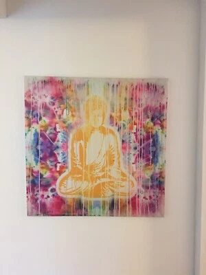 Pintura de medios mixtos de Buda meditando única en su clase no es una impresión graffiti urbano Foto 1 de 4