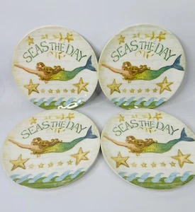 4 Seas The Day Mermaid Melamine Dinner Plates Certified Intl By Susan Winget New - Picture 1 of 12