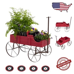 Novelty Small Cedar Wood Wagon Planter with Drainage Hole for Healthy Growth - Picture 1 of 9