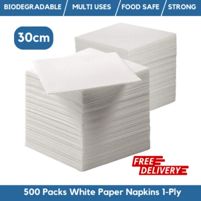 500 guardanapos de papel branco 30 cm 1 camada guardanapos brancos para restaurantes, churrascos, festa - Imagem 1 de 4