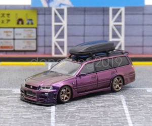 SW 1:64 JDM Purple GTR R34 Stagea Wagon Roof Box Sports Diecast Car Gift - Picture 1 of 9
