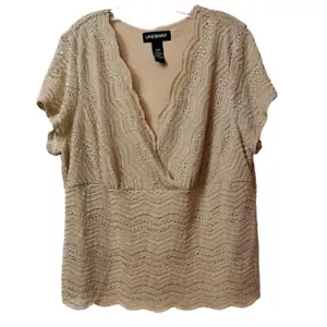 Lane Bryant schimmerndes Gold Häkel Jakobsmuschel Spitze Top, Surplice V-Ausschnitt, 14/16 Plus - Bild 1 von 8