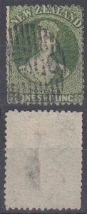 NEW ZEALAND 1862/64 QV FFQ 1/- YELLOW GREEN PERF 13 SG#79 USED (ID:061/D65747) - Picture 1 of 1