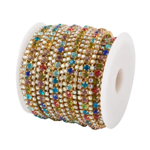 4.8 Yards 3 Rows Crystal Rhinestone Close Chain Trim 8.5mm Colorful Claw Cup - Picture 1 of 6