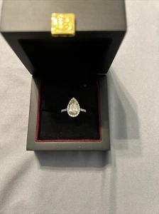 14K Gold Diamond Engagement Ring. 1.31CT Pear Shaped And 36 Diamonds In Halo Set - Picture 1 of 6