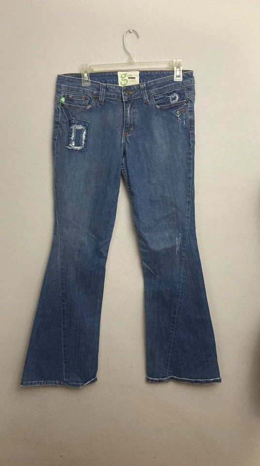 Pantalones de mezclilla para mujer Grass Los Angeles talla 12 31 tiro bajo Y2K festival boho bordados Foto 1 de 4