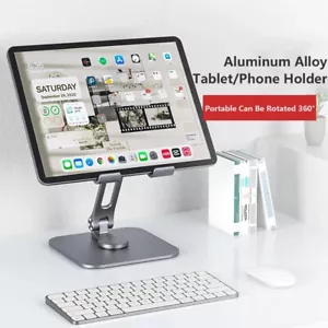 Metal Tablet Phone Stand 360° Rotating Foldable Desk Holder For iPad Pro 12.9 11 - Picture 1 of 14