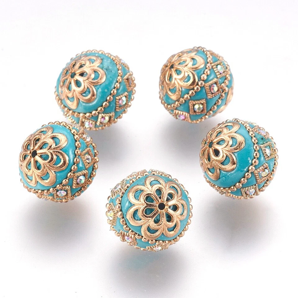 5x Handmade Round Indonesia Bead With Metal Pattern For Jewelry Making 19.5x19mm Foto 1 de 1