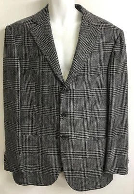 Chaqueta Cesare Attolini Negra Y Gris Cuadros Cachemira 3 Botones Talla 54R/44 Foto 1 de 4