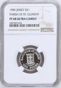 1985 Jersey Silver £1 Parish Of St. Clement Proof NGC PF 68 - Picture 1 of 3