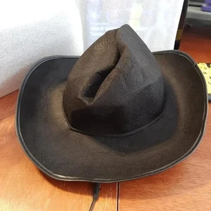 NEW ! Western Wide Brim Cowboy Faux Felt Black Hat - Picture 1 of 3