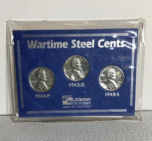 VTG 1943 Wartime Steel Cents P - D - S MINT Littleton Coin Company Penny - Picture 1 of 5