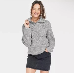 Women's Mock Turtleneck Quarter Zip Pullover Sweater - Universal Thread Gray L - Picture 1 of 8