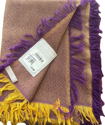 Mantón Nordstrom 100 % cachemir flecos estilo espiga púrpura amarillo 30x80 nuevo con etiquetas Foto 1 de 4
