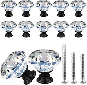 12 Stück Kristall Kommode Knöpfe 30 mm Glas Klar Diamant Schubladengriffe - Bild 1 von 5
