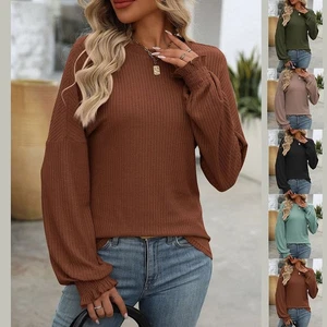 Casual Women's Top High Elasticity Knitted Texture Off-the-shoulder Sleeves - Picture 1 of 76
