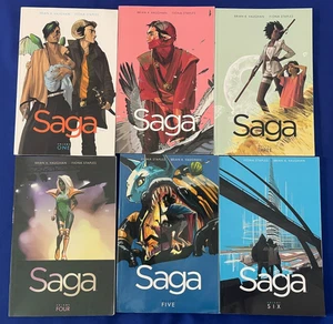 LOTTO-(6) Saga COMIC PB GRAPHIC NOVEL Vol.1-6 Immagine Brian Vaughan/Fiona Staples - Foto 1 di 2