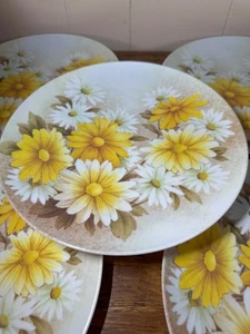 Floral Yellow Daisy Melmac Melamine 9 1/2 inch Set of 5 Dinner Plates - Picture 1 of 5