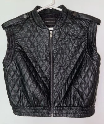 BCBGMaxAzria Women Top Black Quilted Vegan Faux Leather Vest  Full Zip Sz. M - Image 1 of 4