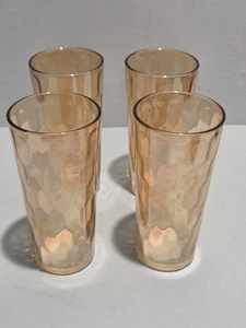 Vintage Carnival Iridescent Marigold Honeycomb Tea Glasses Set 4 Jeannette Glass - Bild 1 von 3