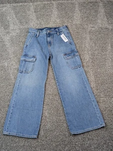 Old Navy Jeans Youth/Kids 8 Blue High-Rise Baggy Wide Leg Cargo Pocket Denim New - Picture 1 of 14