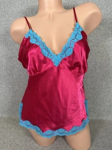 Vintage Tommy Jeans Large Womens Top Camisole Lace Y2K Pink Blue V-Neck Fairy - Picture 1 of 12