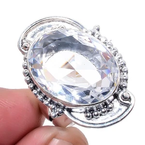 White Topaz Gemstone Silver Plated Jewelry Ring s.9 S2669 - Picture 1 of 5
