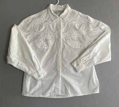 Blusa boho retro femenina occidental de colección blanca de algodón Battenburg encaje Cottagecore Foto 1 de 4