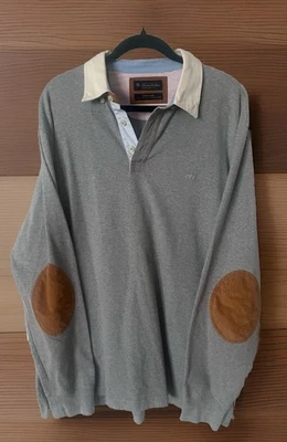 Camisa de Rugby Brooks Brothers XL Gris Manga Larga Polo Codo Gamuza Parche Foto 1 de 4