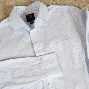 Herren Jos A Banks Button Down Hemd Größe 15 1/2 35 Blau Weiß Kariert Langarm - Bild 1 von 11