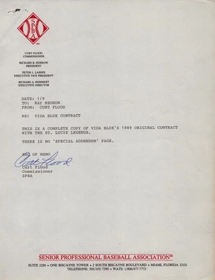 CURT FLOOD - CARTA MECANOGRAFIADA FIRMADA 01/09 Foto 1 de 2