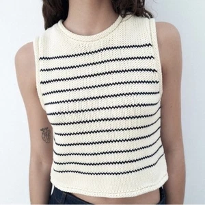 Zara blau weiß gestreifter Strickpullover ärmellose Weste Damen Größe S - Bild 1 von 4