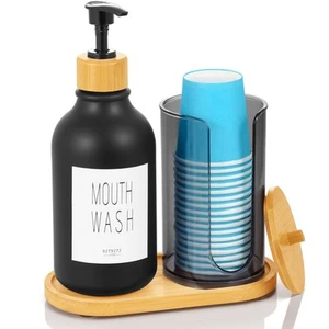 Mouthwash Dispenser for Bathroom, Mouth Wash Pump Bottle with Paper Cup Holde... - Picture 1 of 6