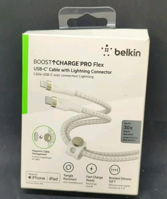 Belkin Boost Charge Pro Flex Braided USB-C Cable 10ft White - Image 1 of 4