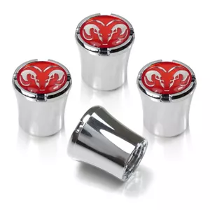 Set Tire Valve Stem Cap Wheel Rim Air Dust Covers Metal For RAM Chrome/Red - Picture 1 of 1