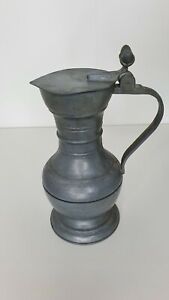 Vintage Pewter Pitcher with Handle Acorn Thumb Lift Collectible