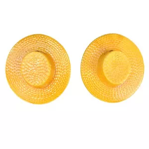 Paar Vintage MCM gelbe Keramik Strohhut Wandtaschen Vasen - Bild 1 von 11