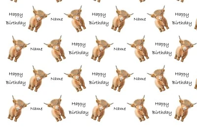 Highland Cow Calf Cute Personalised gift wrapping paper Birthday Christmas