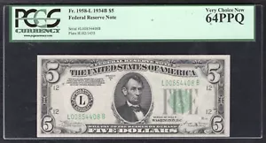 FR. 1958-L 1934-B $5 FRN FEDERAL RESERVE NOTE SAN FRANCISCO, CA PCGS UNC-64PPQ - Picture 1 of 2