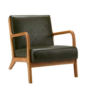 Oikiture Armchair Lounge Chair Couches Sofa Wood PU Green - Picture 1 of 10