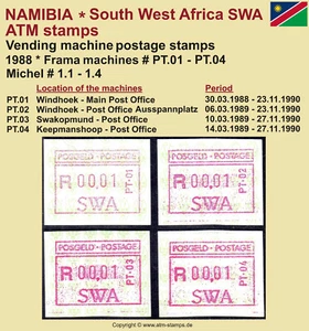 1988 South West Africa SWA NAMIBIA ATM 1 / series PT.01 - PT.04 MNH / Frama RSA - Picture 1 of 2